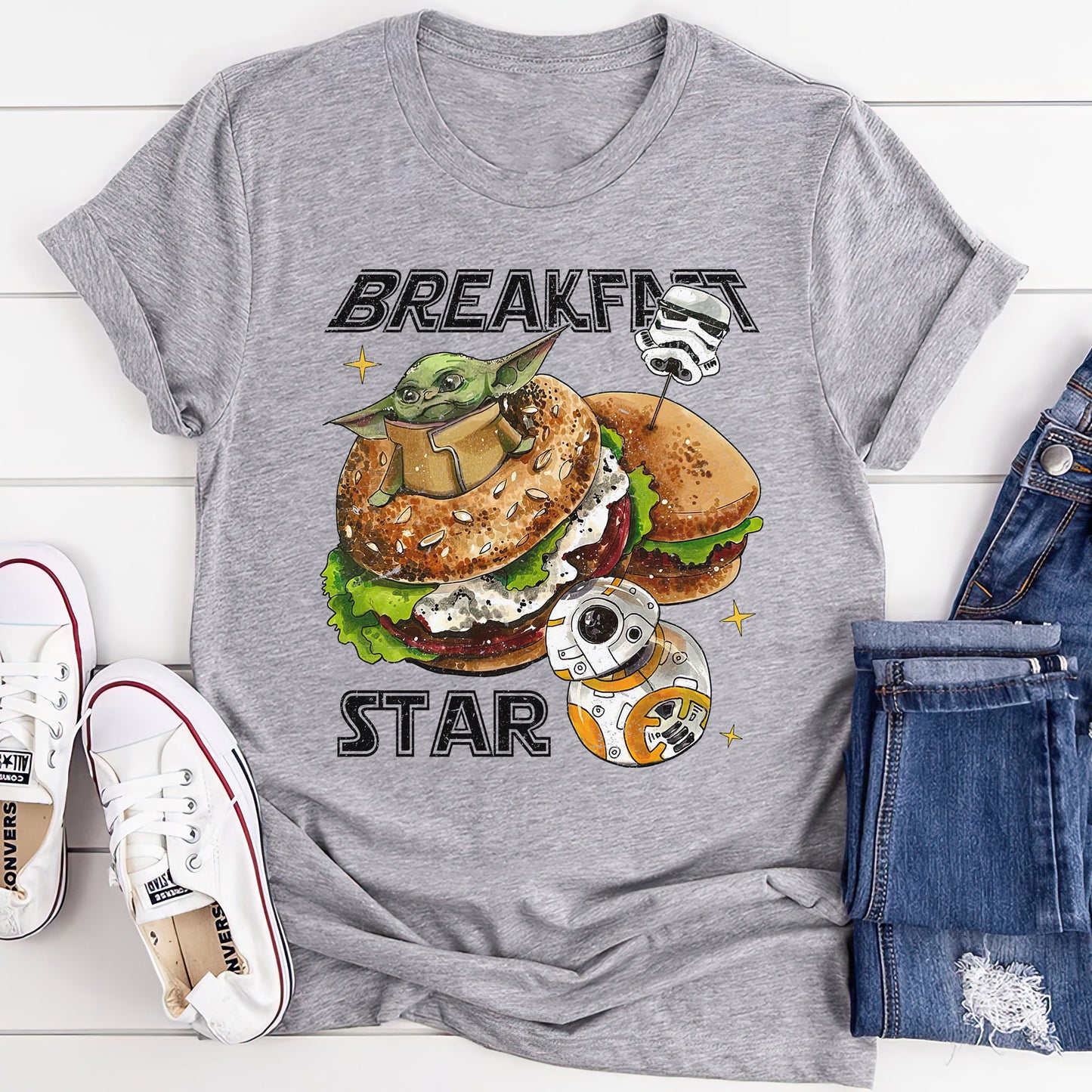 Retro Breakfast Star Shirt, Halftone Vintage Style T-Shirt, Sweatshirt, Hoodie, 80s Nostalgia Gift for Movie Lovers, Retro Aesthetic Fashion - Athletic Heeather