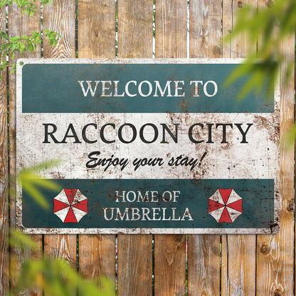 Raccoon City Home Of Umbrella Corporation Metal Sign, Resident Evil Fan Art Decor, Zombie Video Game Gift, Personalized Customized Fanmade
