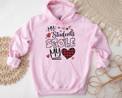 Tee Art Online - Valentine My Students Stole My Heart Personalized Hoodie | Valentine's Day Kawaii Cute Hoodie | Education Teacher Design - Pink