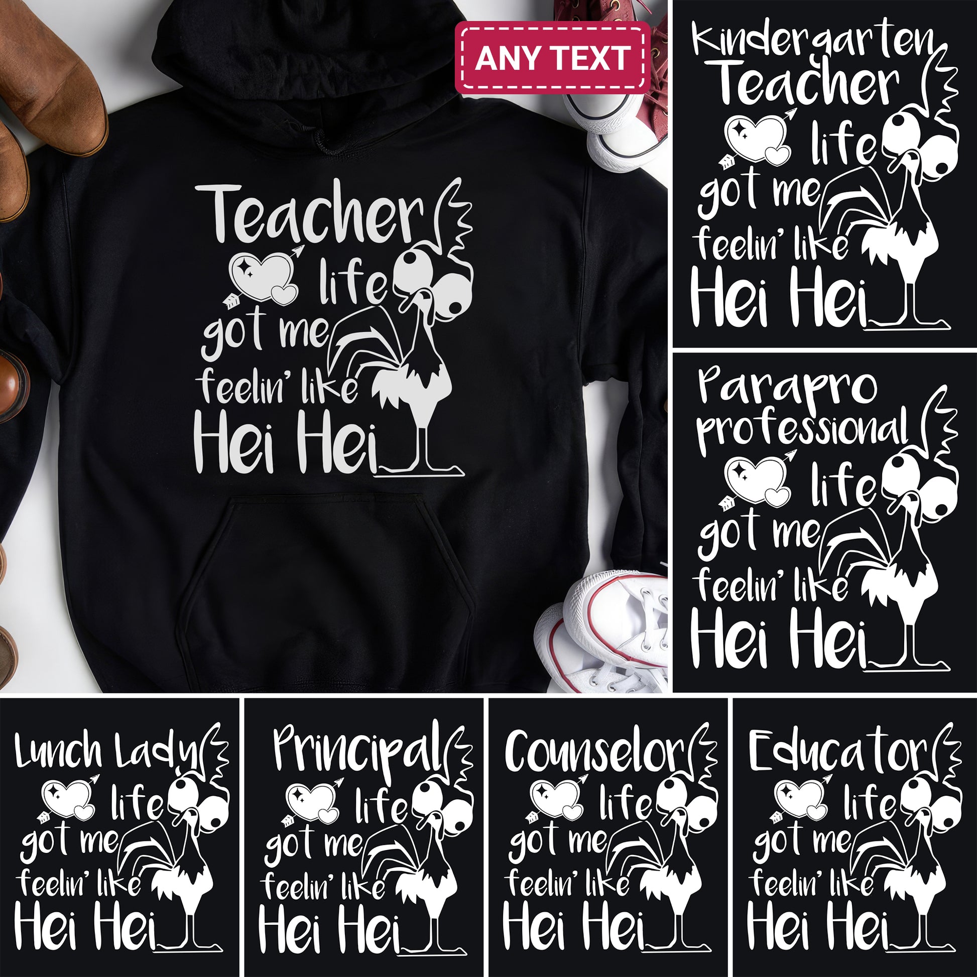 Tee Art Online - Teacher life got me feelin' like hei hei Personalized Hoodie | Typography Kawaii Cute Teacher Customized Design