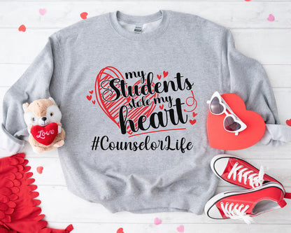 Tee Art Online - Valentine My Students Stole My Heart Teacher Life Personalized Sweatshirt | Valentine's Day Kawaii Cute | Education Teacher Design- Counselor