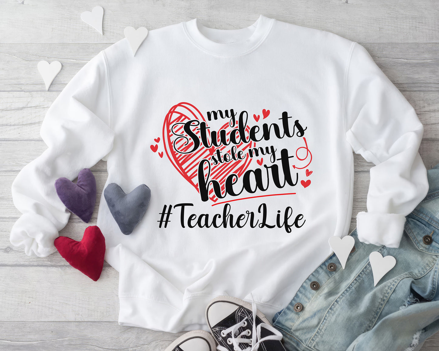 Tee Art Online - Valentine My Students Stole My Heart Teacher Life Personalized Sweatshirt | Valentine's Day Kawaii Cute | Education Teacher Design- White