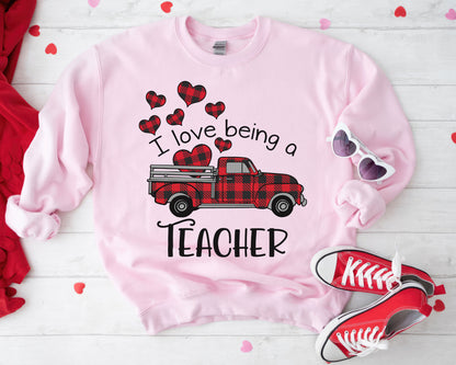 Tee Art Online - Valentine I Love Being A Teacher Personalized Sweatshirt | Valentine's Day Kawaii Cute | Education Teacher Customized Design - Pink
