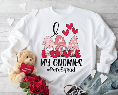 Tee Art Online - Valentine I Love My Gnomies Personalized Sweatshirt | Valentine's Day Kawaii Cute Sweatshirts | Customized Teacher Design | Red Heart - Para