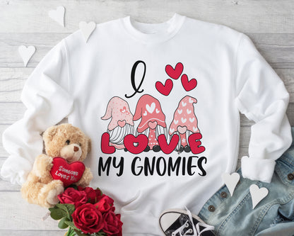 Tee Art Online - Valentine I Love My Gnomies Personalized Sweatshirt | Valentine's Day Kawaii Cute Sweatshirts | Customized Teacher Design | Red Heart - No Text