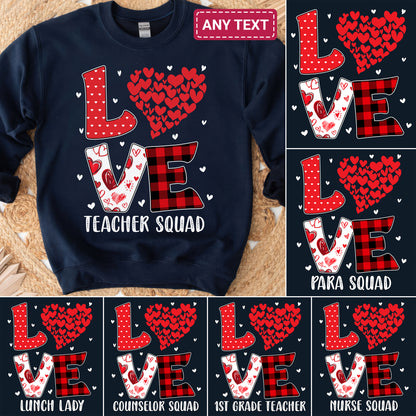 Tee Art Online - Valentine Red Hearts Within Heart LOVE Teacher Personalized Sweatshirt | Valentine's Day Kawaii Cute Gifts | Buffalo Plaid Pattern Design