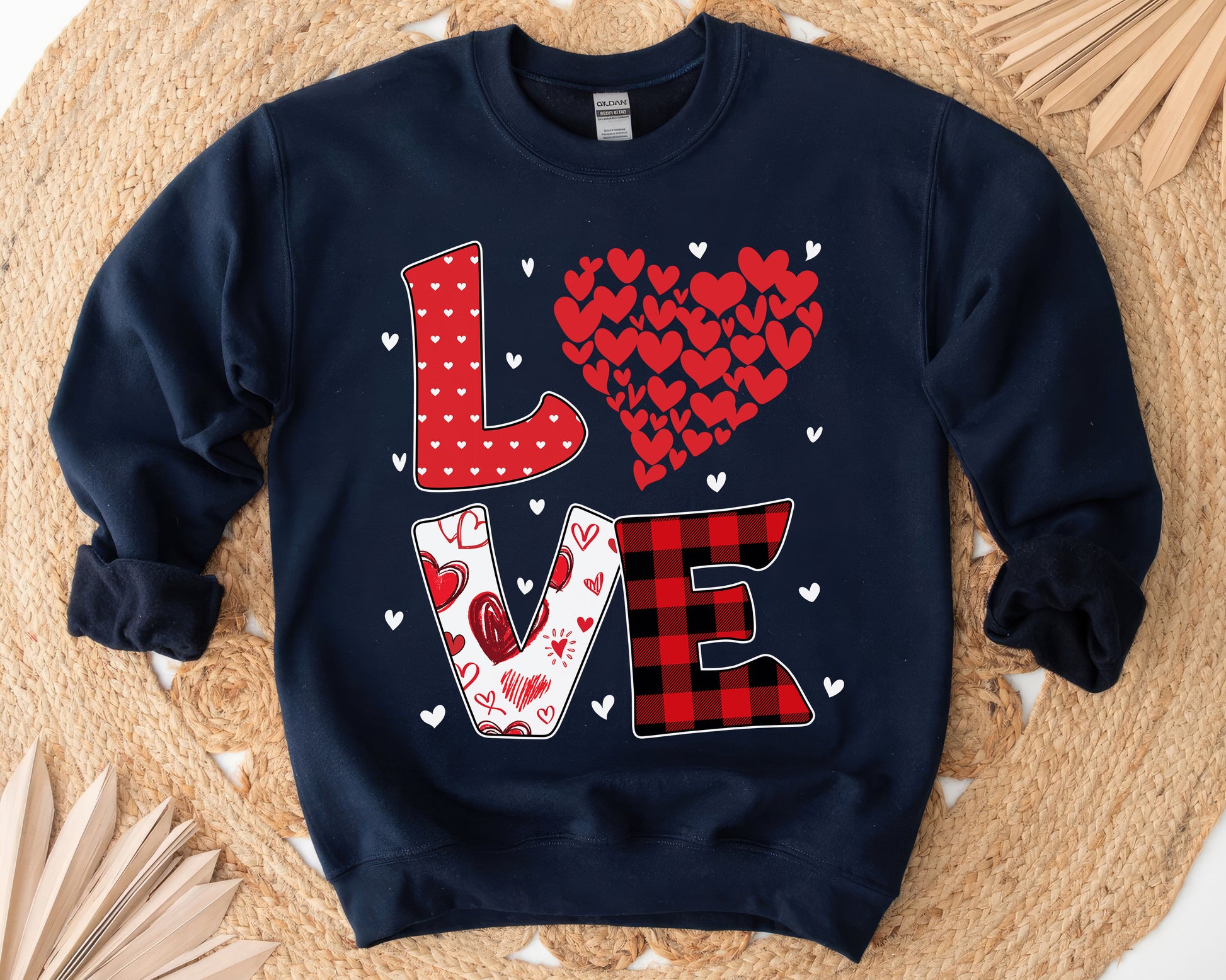 Tee Art Online - Valentine Red Hearts Within Heart LOVE Teacher Personalized Sweatshirt | Valentine's Day Kawaii Cute Gifts | Buffalo Plaid Pattern Design - No Text