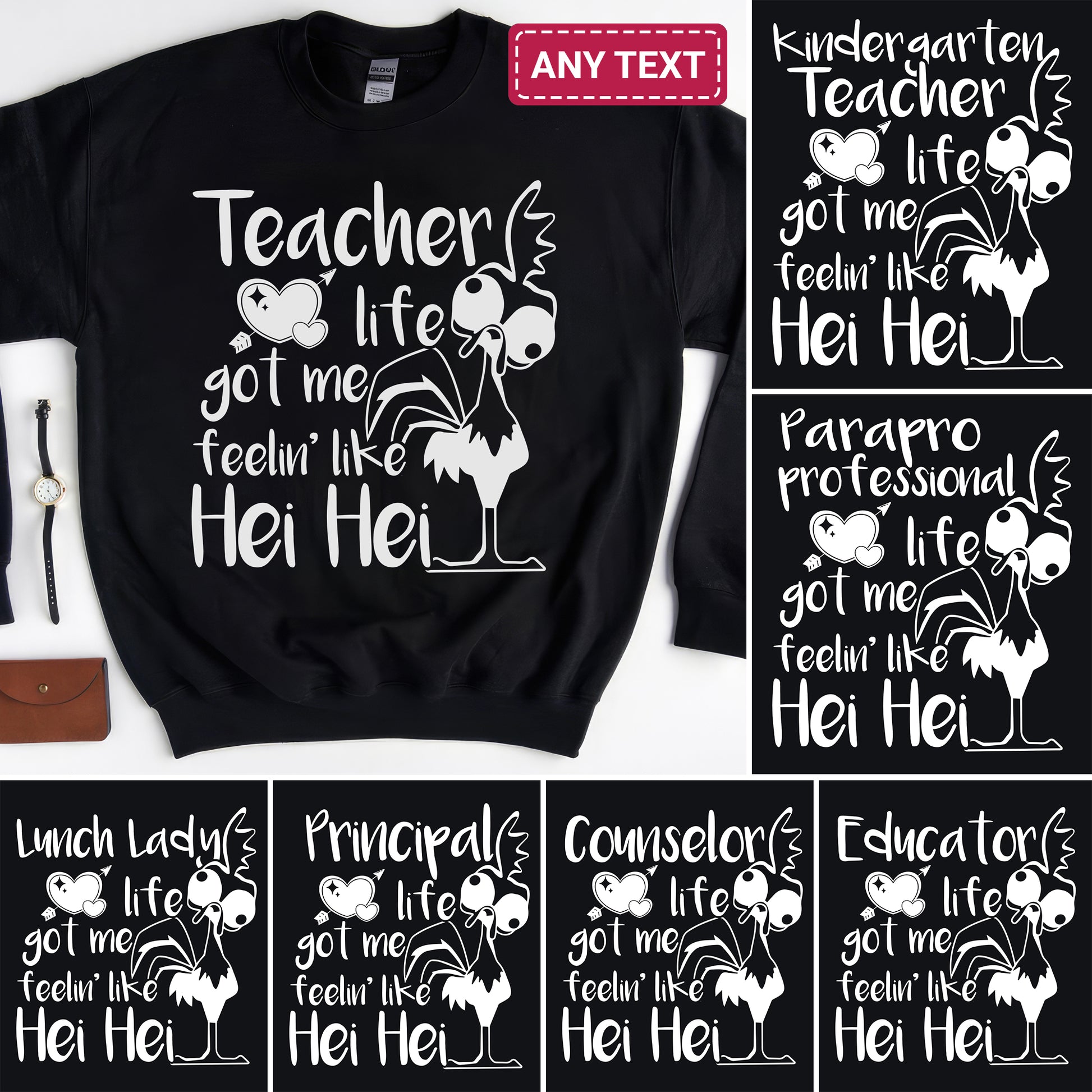 Tee Art Online - Teacher life got me feelin' like hei hei Personalized Sweatshirt | Typography Kawaii Cute Teacher Customized Design