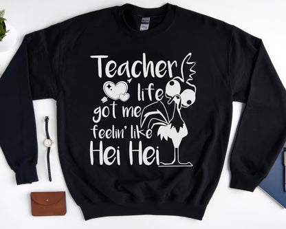 Tee Art Online - Teacher life got me feelin' like hei hei Personalized Sweatshirt | Typography Kawaii Cute Teacher Customized Design - Black