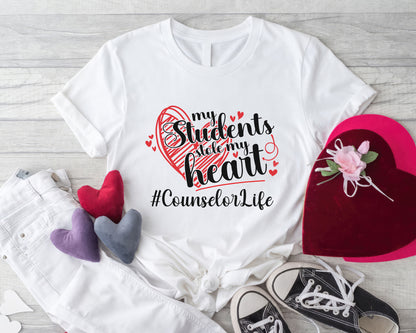 Valentine My Students Stole My Heart Teacher Life Personalized Unisex Tee | Valentine's Day Kawaii Cute T-shirts | Education Teacher Design - counselor