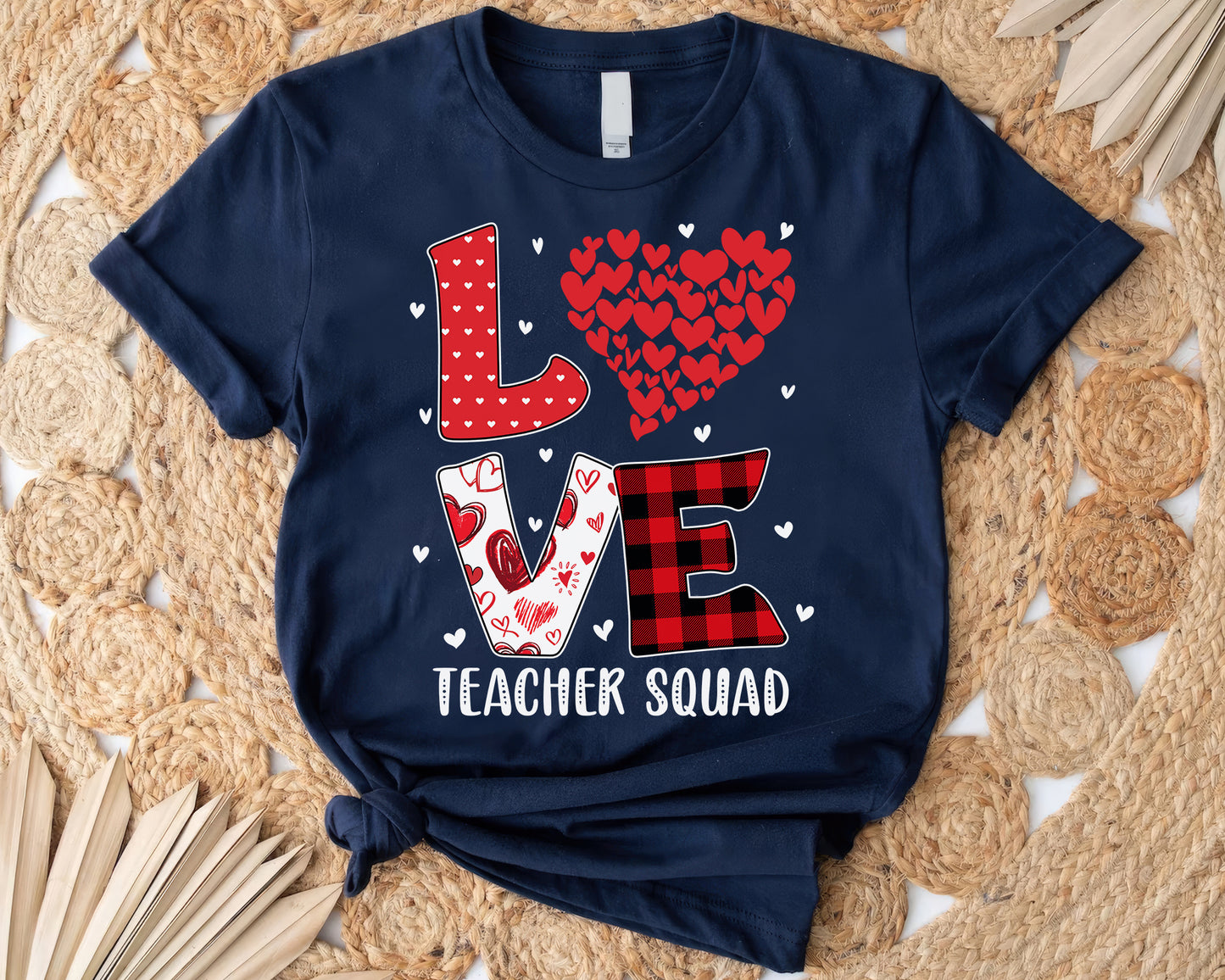 Tee Art Online Valentine Red Hearts Within Heart LOVE Teacher Personalized Tee | Valentine's Day Kawaii Cute Gifts | Buffalo Plaid Pattern Teacher Design