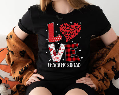 Valentine Red Hearts Within Heart LOVE Teacher Personalized Tee | Valentine's Day Kawaii Cute Gifts | Buffalo Plaid Pattern Teacher Design