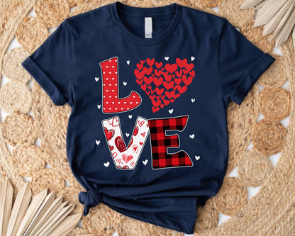 Tee Art Online Valentine Red Hearts Within Heart LOVE Teacher Personalized Tee | Valentine's Day Kawaii Cute Gifts | Buffalo Plaid Pattern Teacher Design
