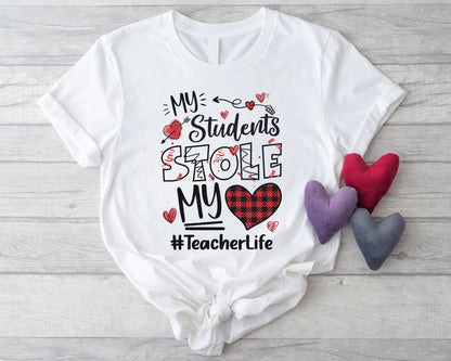 Tee Art Online Valentine My Students Stole My Heart Personalized Classic Unisex Tee | Valentine's Day Kawaii Cute T-shirts | Education Teacher Design- White