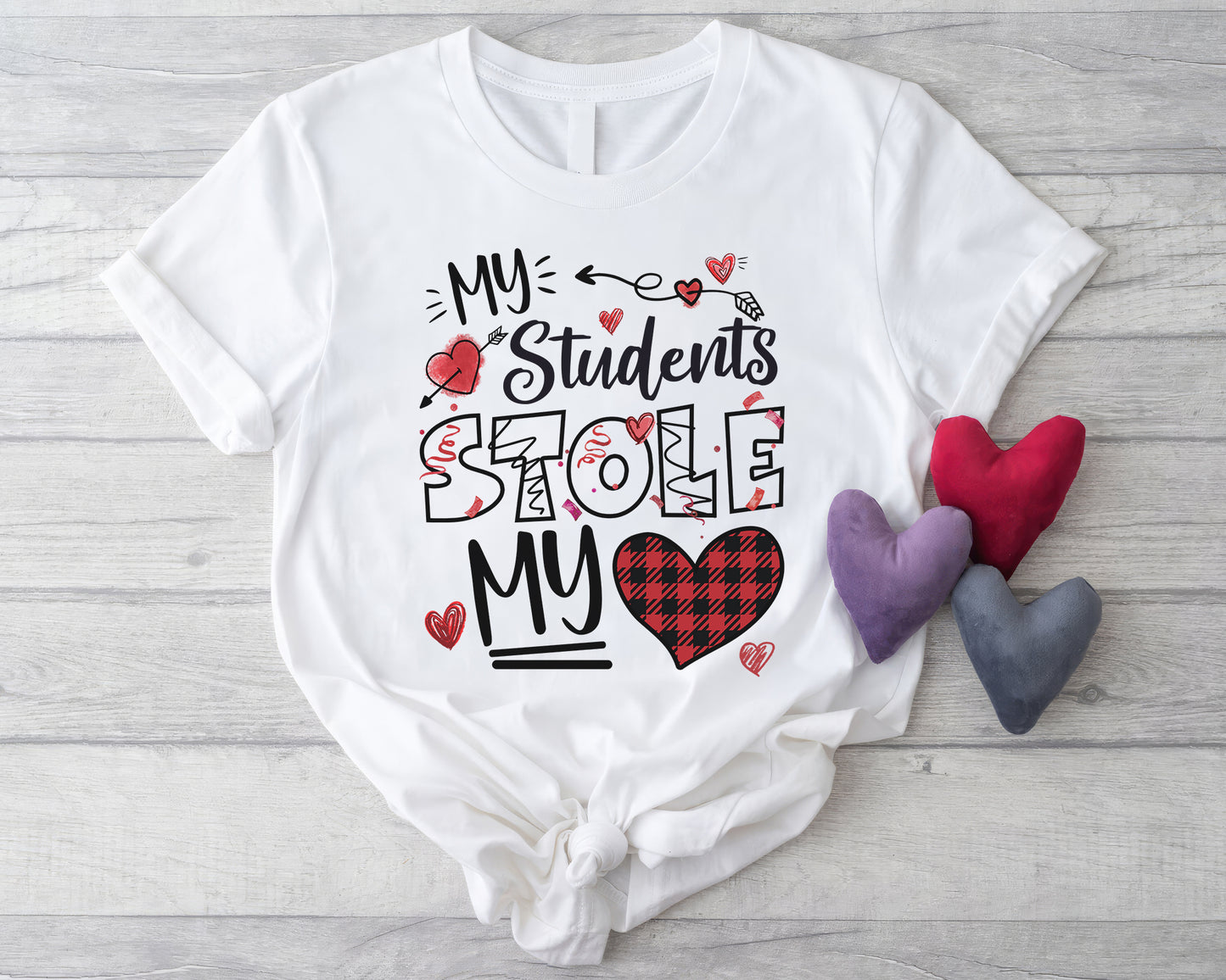 Valentine My Students Stole My Heart Personalized Classic Unisex Tee | Valentine's Day Kawaii Cute T-shirts | Education Teacher Design - no text