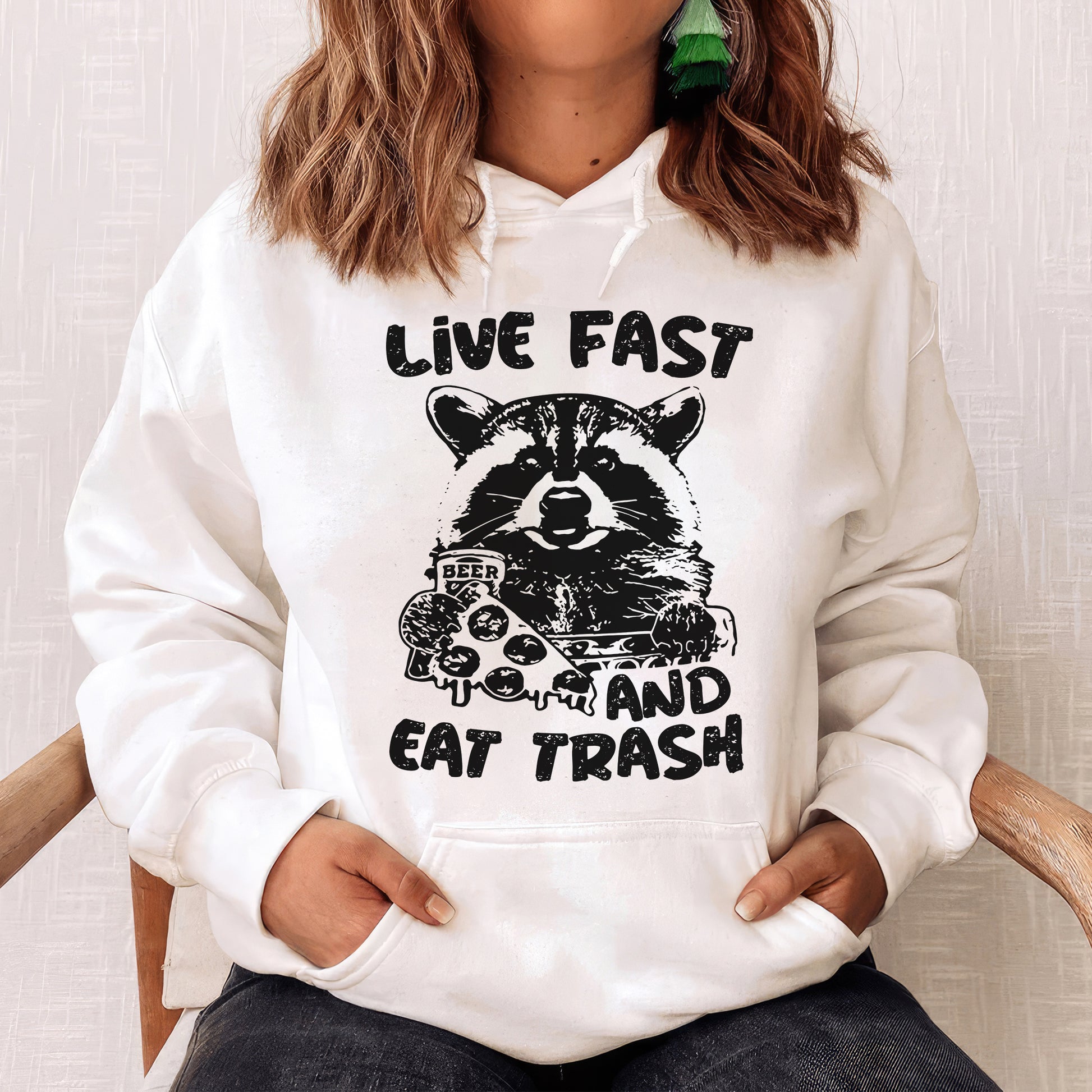 Live Fast Eat Trash Hoodie - white