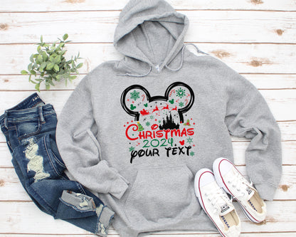 Christmas Mouse Tale Castle Hoodie | Custom Family Christmas Gift | Cute Mouse Castle Shirt, Magical Kingdom, Personalized Shirt - Ash