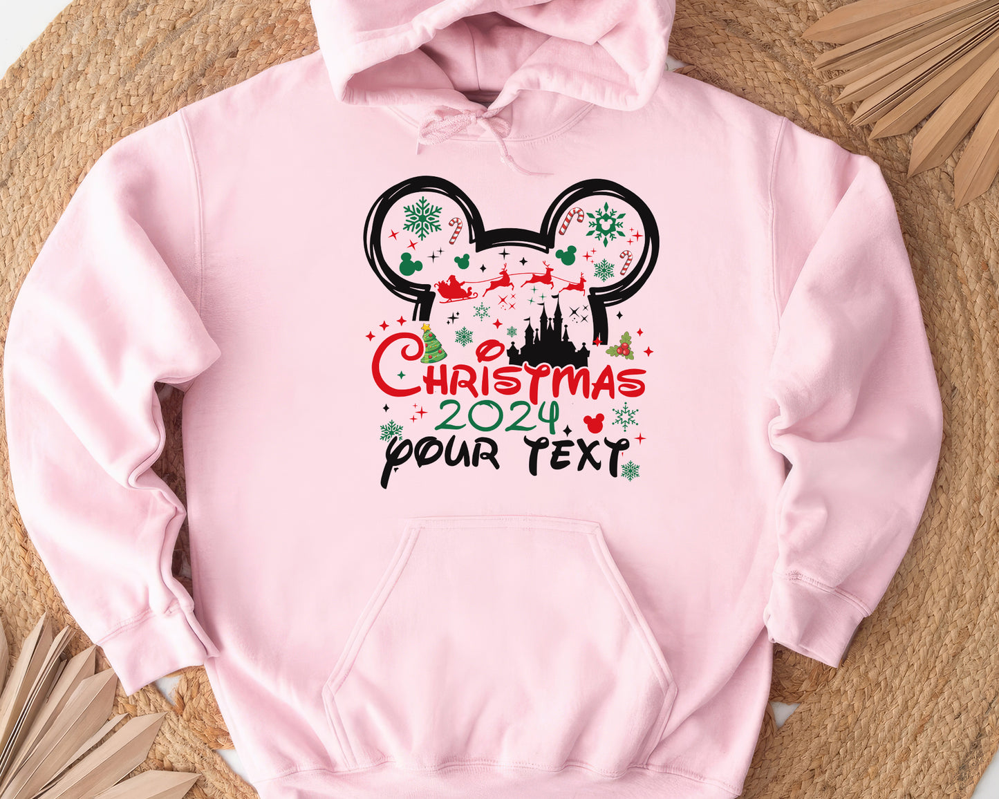 Christmas Mouse Tale Castle Hoodie | Custom Family Christmas Gift | Cute Mouse Castle Shirt, Magical Kingdom, Personalized Shirt - Pink