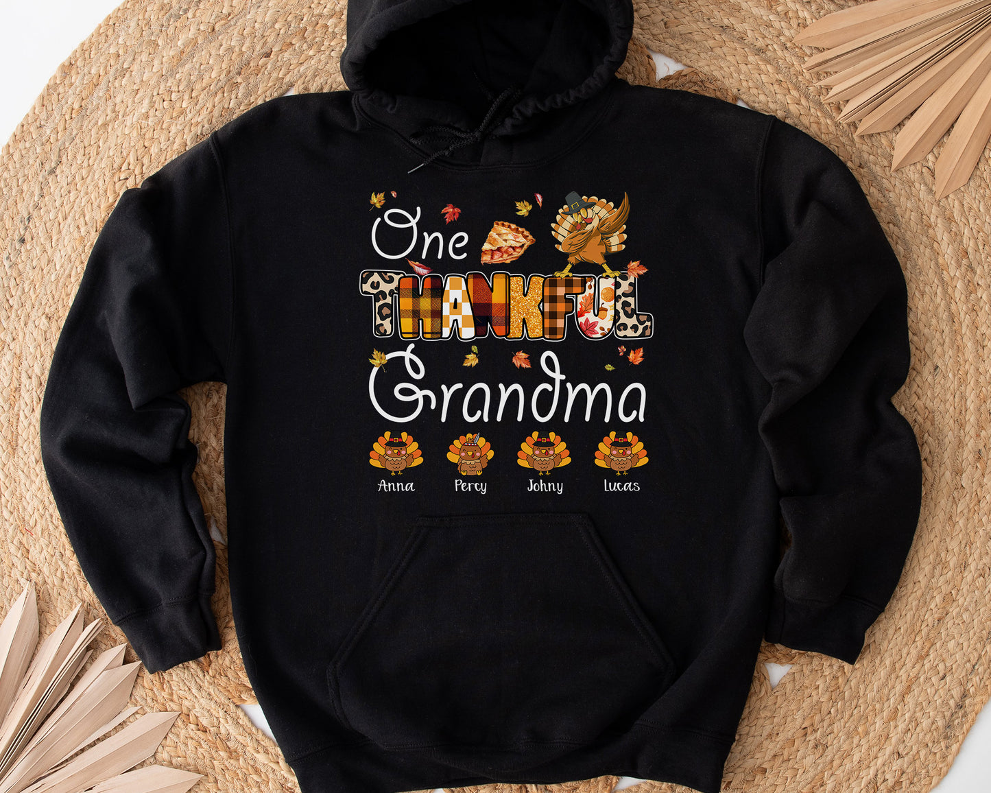 Tee Art Online Autumn One Thankful Grandma with Little Turkey Hoodie | HalloThanksMasCute Turkey Hoodie | Autumn Fall Vintage Retro Teacher Design