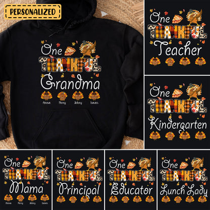 Tee Art Online Autumn One Thankful Grandma with Little Turkey Hoodie | HalloThanksMasCute Turkey Hoodie | Autumn Fall Vintage Retro Teacher Design