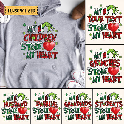 My Children Stole My Heart, Grinch Personalized Shirt, My Students Stole My Heart, Merry Grinchmas Gift, Grinch Hand Tee Hoodie Sweatshirt - Ads