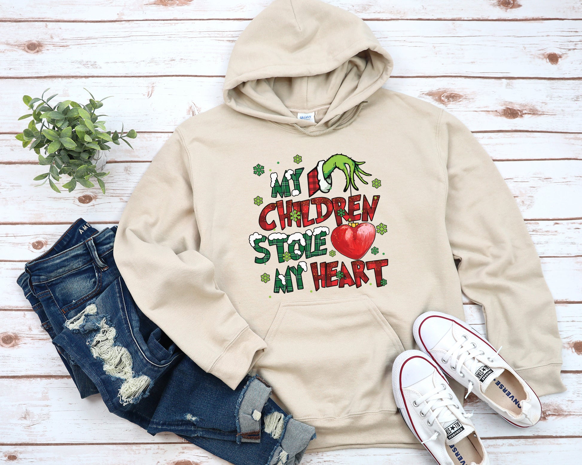 My Children Stole My Heart, Grinch Personalized Shirt, My Students Stole My Heart, Merry Grinchmas Gift, Grinch Hand Tee Hoodie Sweatshirt - Beige