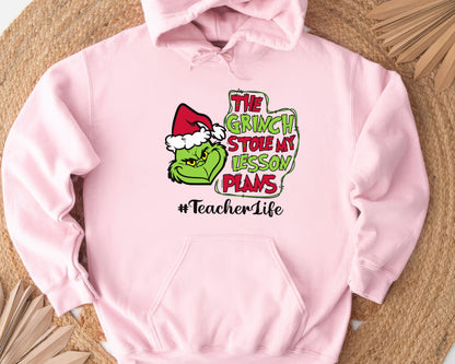 The Grinch Stole My Lesson Plans, Christmas Grinch Personalized Shirt, Funny Teacher Life Personalized Shirt, Merry Grinchmas Custom Gift