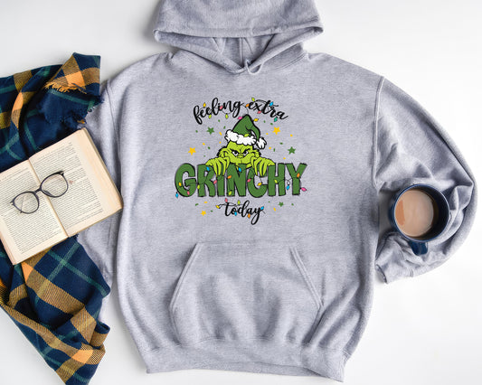 Christmas Feeling Extra Grinchy Today Hoodie - Ash