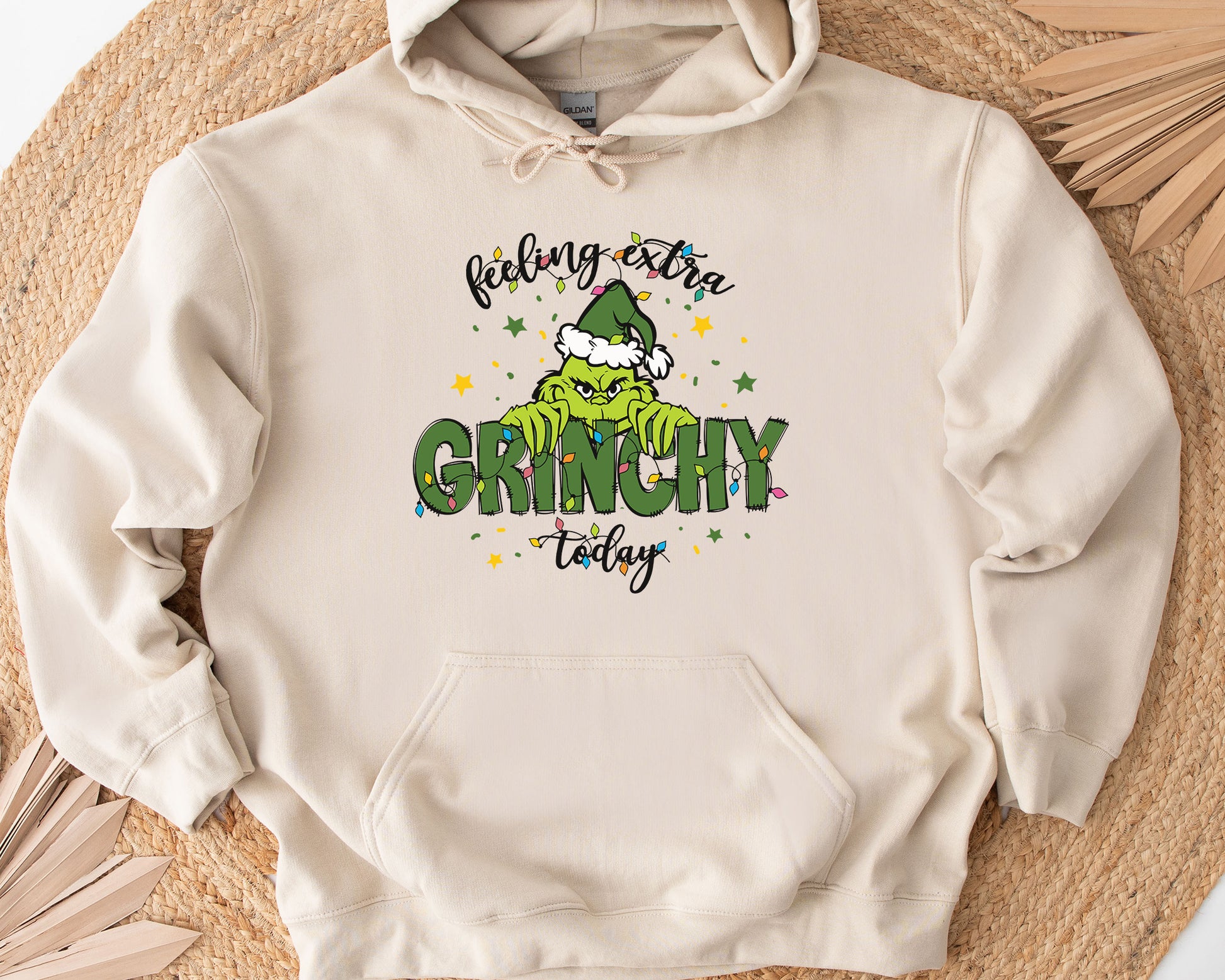 Christmas Feeling Extra Grinchy Today Hoodie - Beige