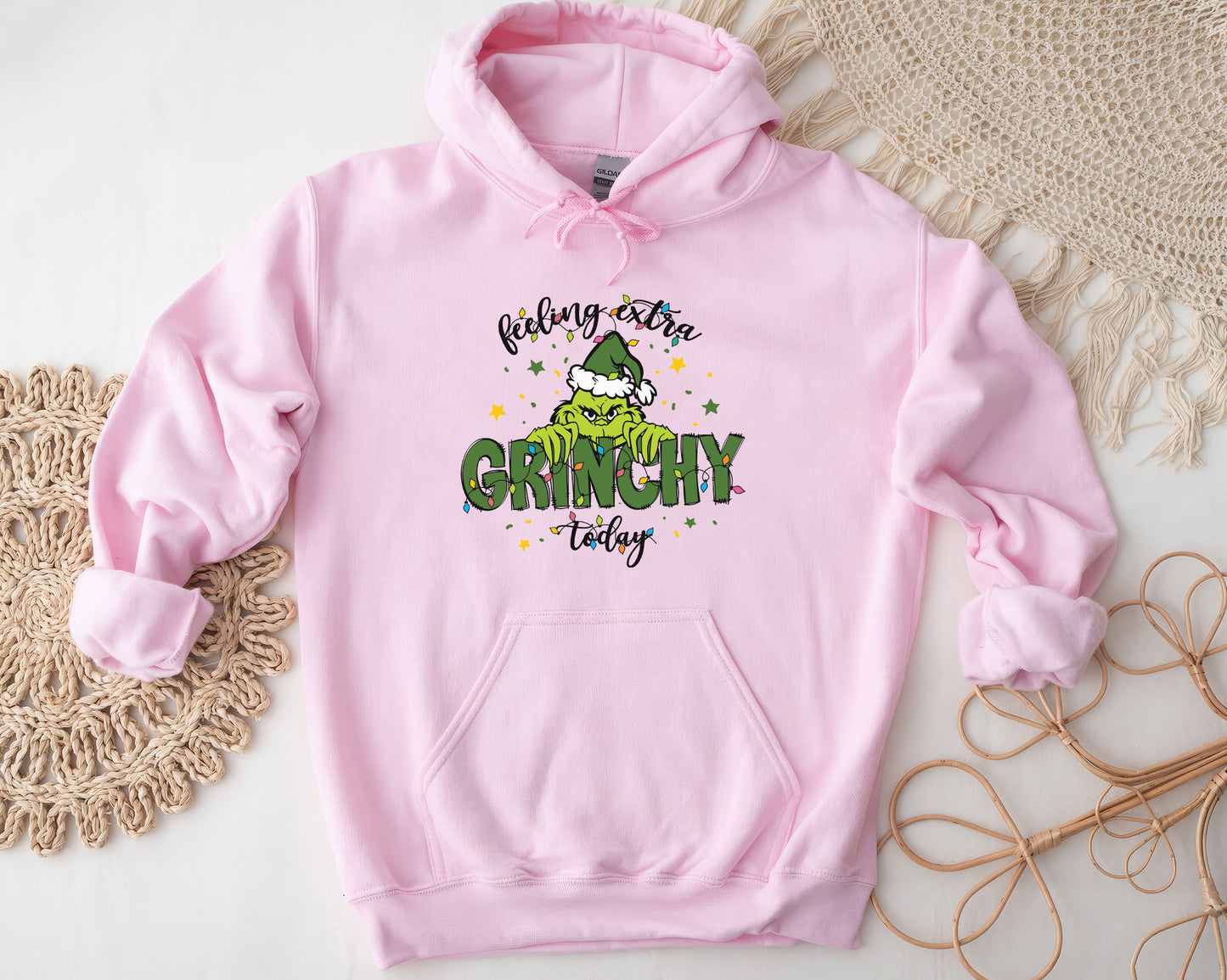 Christmas Feeling Extra Grinchy Today Hoodie - Pink