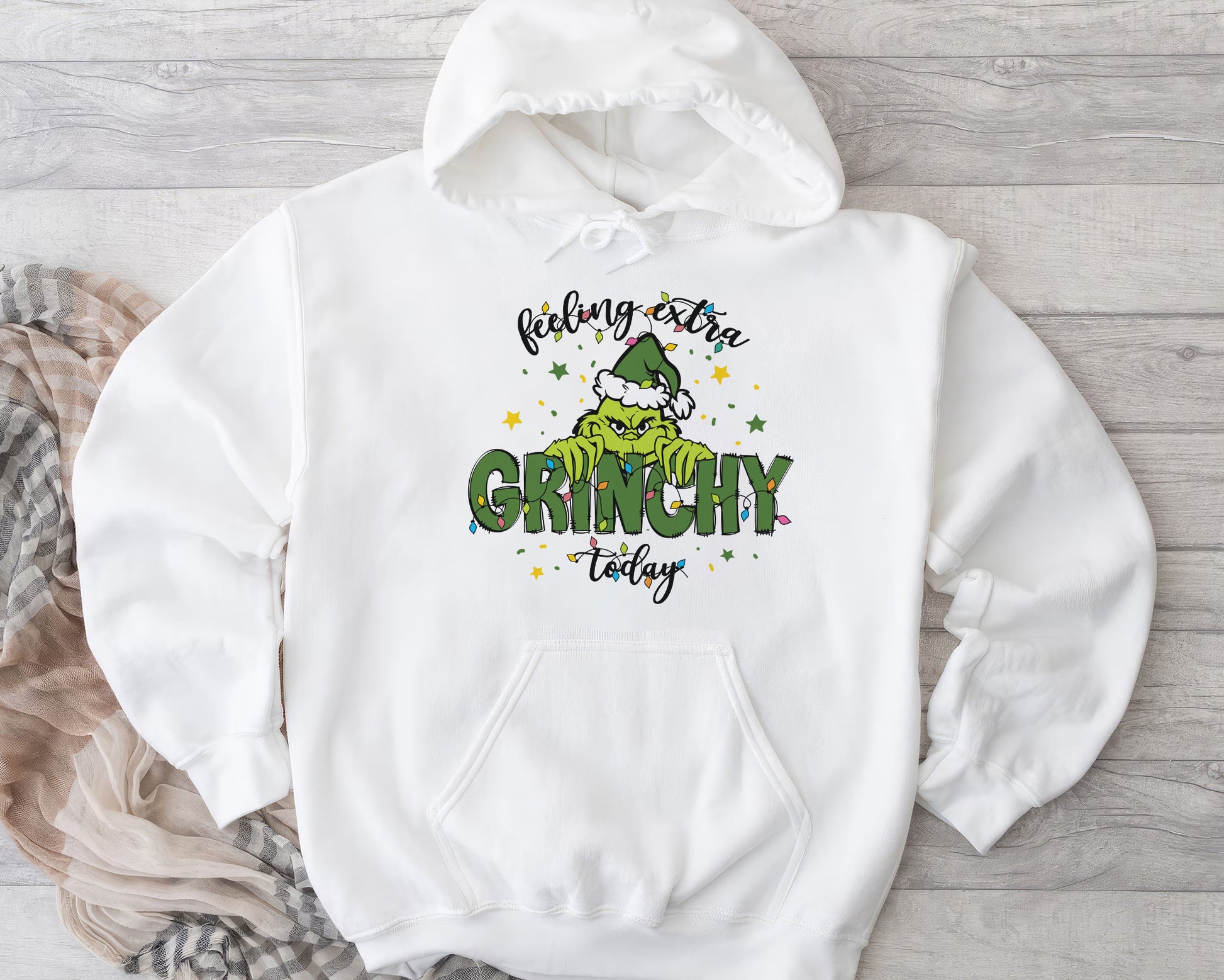 Christmas Feeling Extra Grinchy Today Hoodie - White