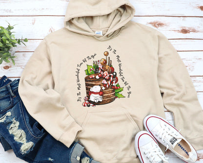 It's The Most Wonderful Time Of The Year Shirt, Boho Hippie Christmas Tee Sweatshirt Hoodie, Merry Christmas Cake, Festive Holiday Design