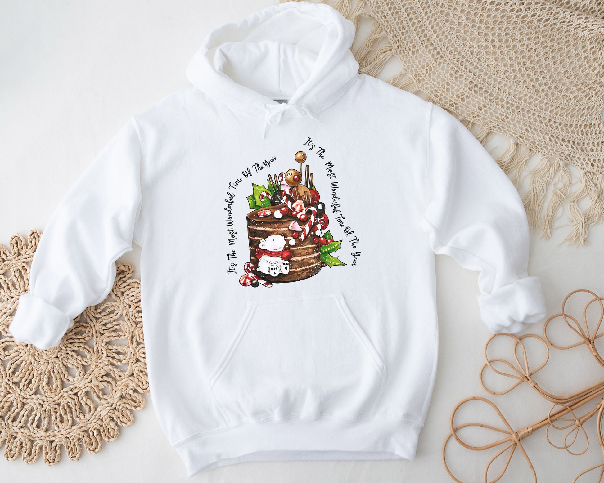 It's The Most Wonderful Time Of The Year Shirt, Boho Hippie Christmas Tee Sweatshirt Hoodie, Merry Christmas Cake, Festive Holiday Design