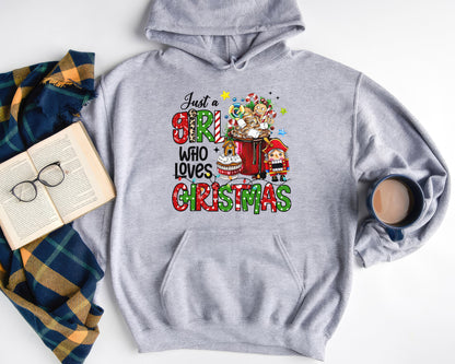 Just A Girl Who Loves Christmas Shirt, Boho Hippie Doodle Design, Merry Christmas Tee Sweatshirt Hoodie, Cute Girly Christmas Gift