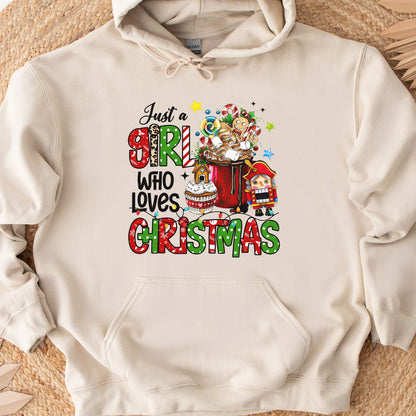 Just A Girl Who Loves Christmas Shirt, Boho Hippie Doodle Design, Merry Christmas Tee Sweatshirt Hoodie, Cute Girly Christmas Gift