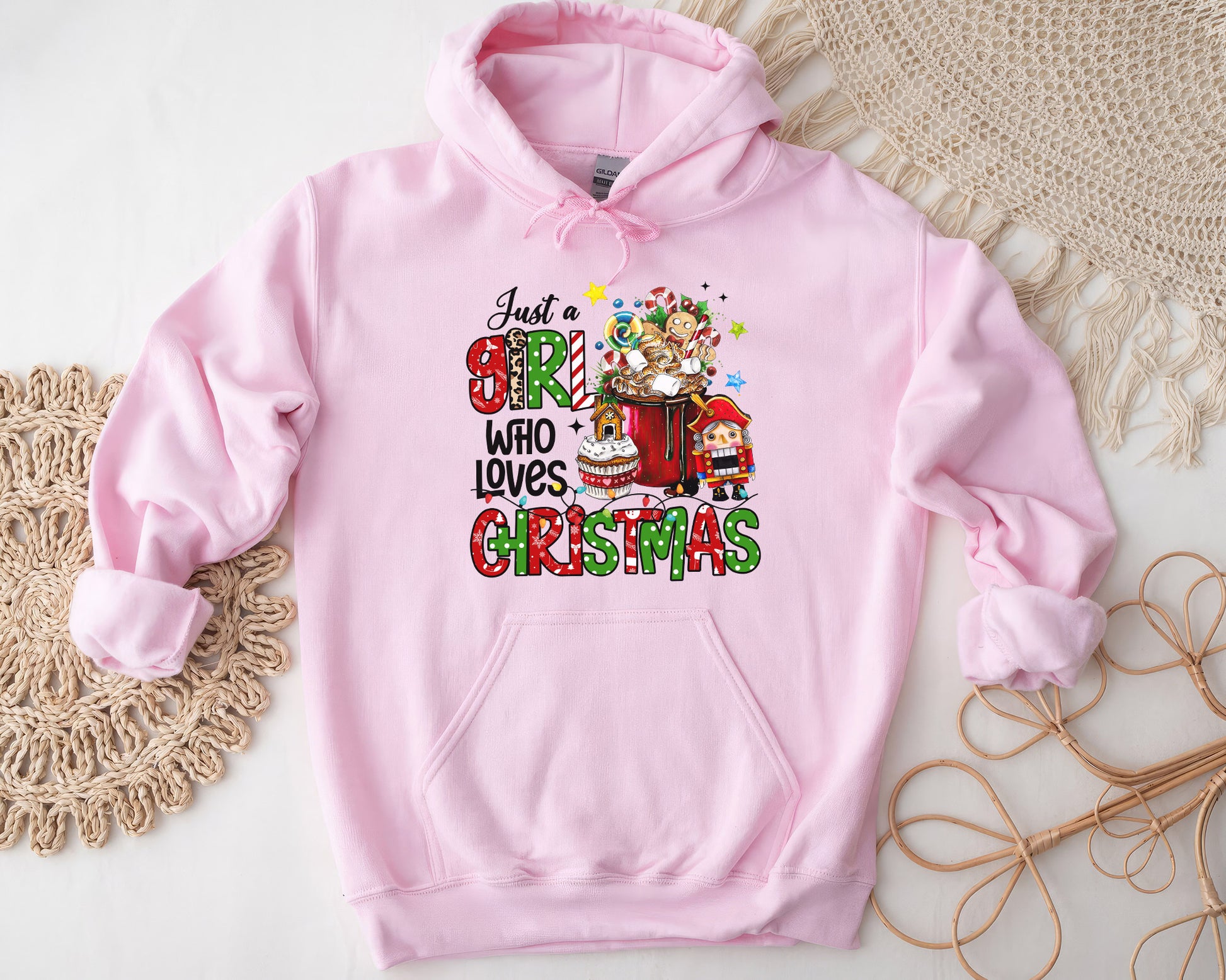 Just A Girl Who Loves Christmas Shirt, Boho Hippie Doodle Design, Merry Christmas Tee Sweatshirt Hoodie, Cute Girly Christmas Gift