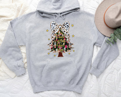 Oh Come Let Us Adore Him Shirt, Watercolor Cute Christmas Tee Sweatshirt Hoodie, Merry Christmas Gift, Holiday Tree Design, Festive Apparel