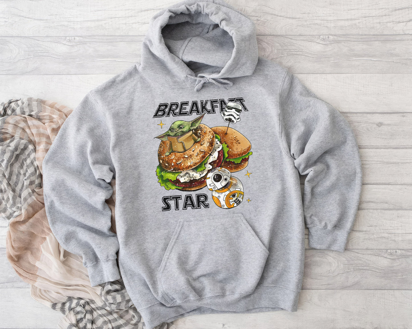 Retro Breakfast Star Shirt, Halftone Vintage Style T-Shirt, Sweatshirt, Hoodie, 80s Nostalgia Gift for Movie Lovers, Retro Aesthetic Fashion - Ash