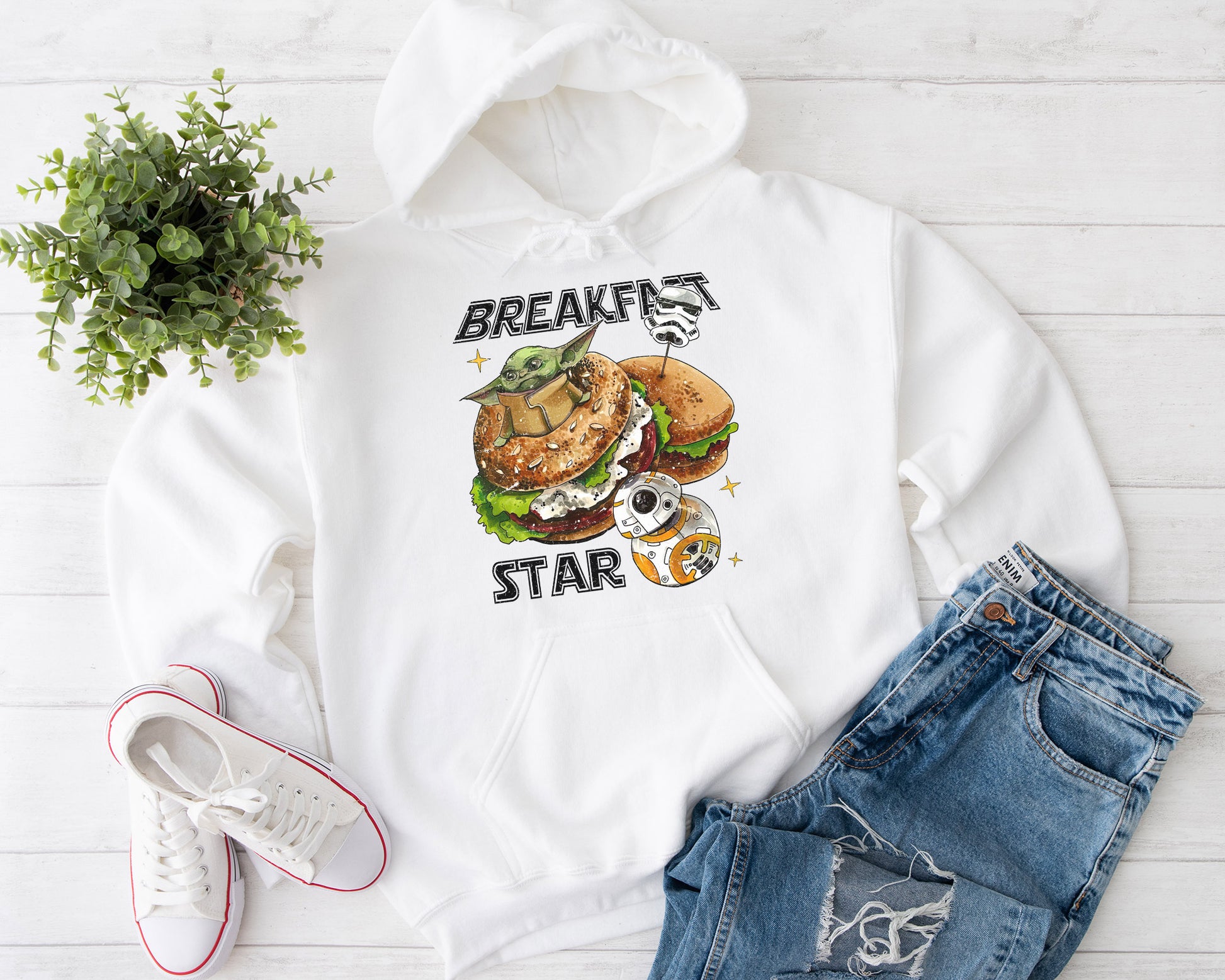 Retro Breakfast Star Shirt, Halftone Vintage Style T-Shirt, Sweatshirt, Hoodie, 80s Nostalgia Gift for Movie Lovers, Retro Aesthetic Fashion - White