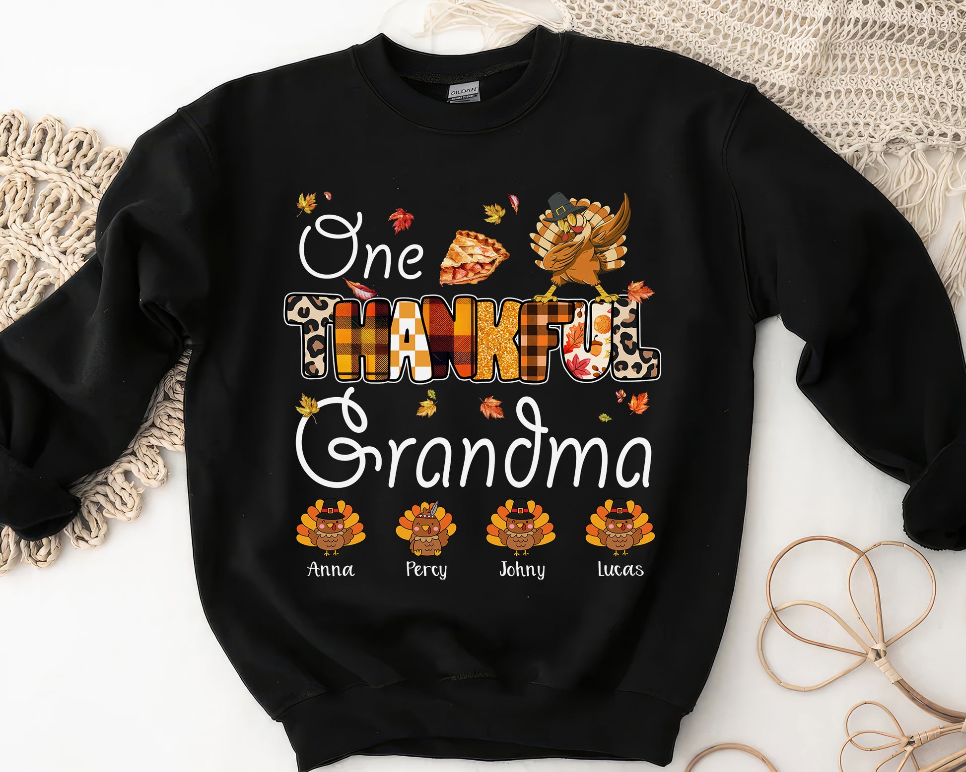 Tee Art Online Autumn One Thankful Grandma with Little Turkey Sweatshirt | HalloThanksMasCute Turkey T-shirt | Autumn Fall Vintage Retro Teacher Design