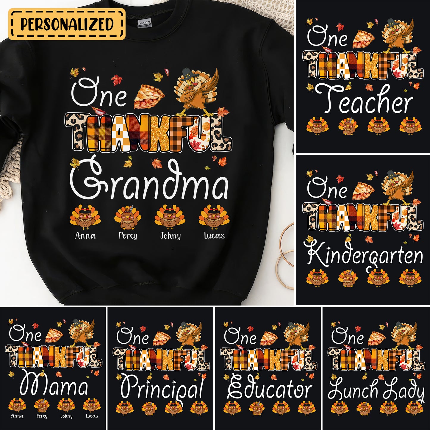 Tee Art Online Autumn One Thankful Grandma with Little Turkey Sweatshirt | HalloThanksMasCute Turkey T-shirt | Autumn Fall Vintage Retro Teacher Design