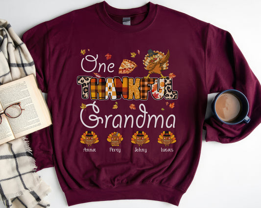 Tee Art Online Autumn One Thankful Grandma with Little Turkey Sweatshirt | HalloThanksMasCute Turkey T-shirt | Autumn Fall Vintage Retro Teacher Design - Maroon