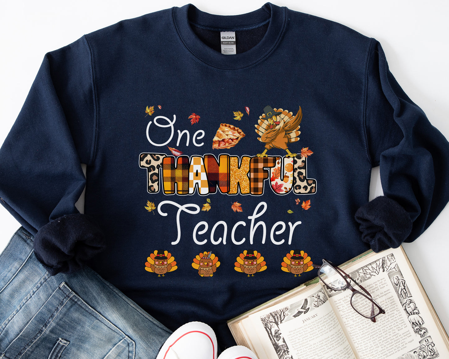 Tee Art Online Autumn One Thankful Grandma with Little Turkey Sweatshirt | HalloThanksMasCute Turkey T-shirt | Autumn Fall Vintage Retro Teacher Design
