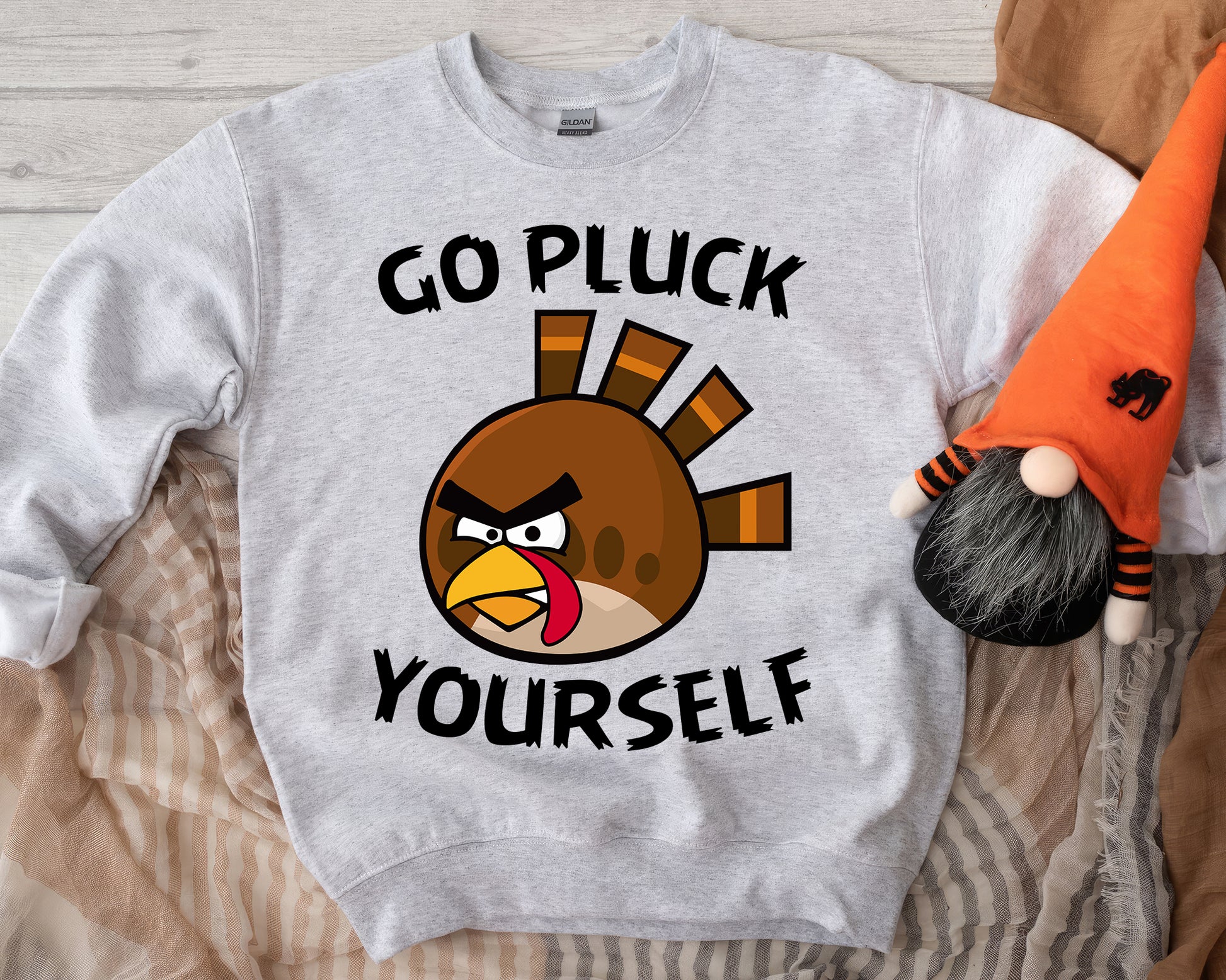 Go Pluck Yourself Sweatshirt | Funny Thanksgiving Turkey Pullover | Sassy Grumpy Turkey Hoodie | Cozy Holiday Sweatshirt Gift