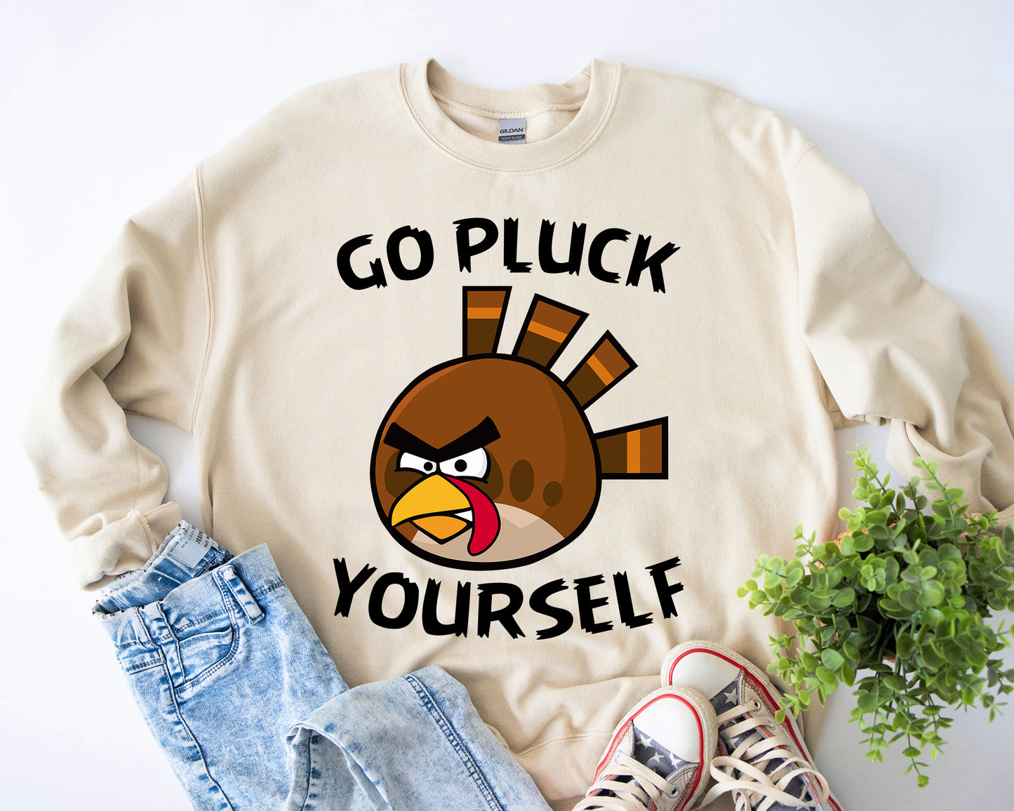 Go Pluck Yourself Sweatshirt | Funny Thanksgiving Turkey Pullover | Sassy Grumpy Turkey Hoodie | Cozy Holiday Sweatshirt Gift