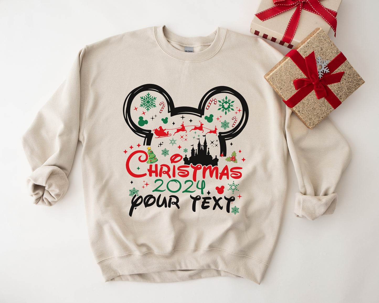 Christmas Mouse Tale Castle Sweatshirt | Custom Family Christmas Gift | Cute Mouse Castle Shirt, Magical Kingdom, Personalized Shirt - Beige