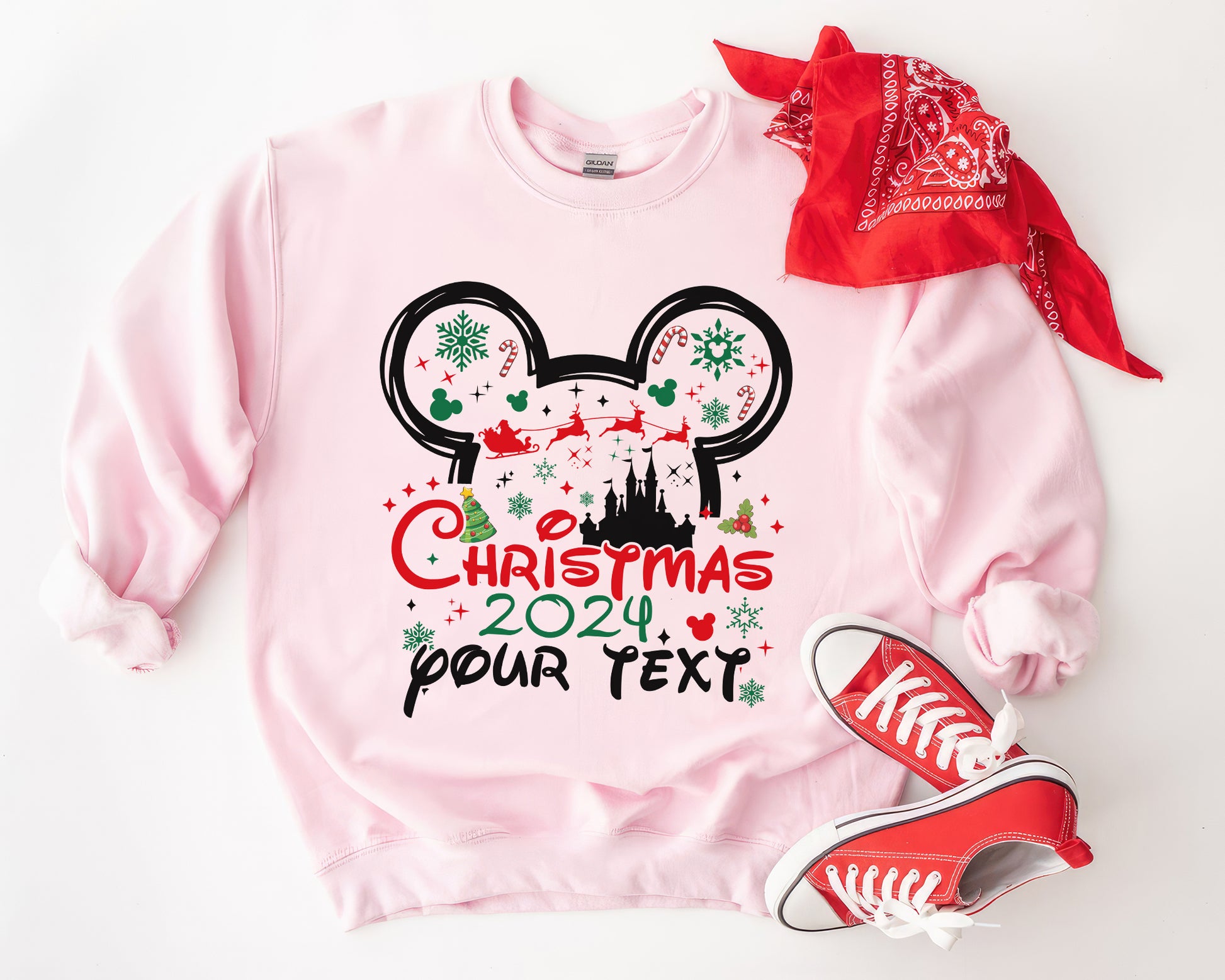 Christmas Mouse Tale Castle Sweatshirt | Custom Family Christmas Gift | Cute Mouse Castle Shirt, Magical Kingdom, Personalized Shirt - Pink