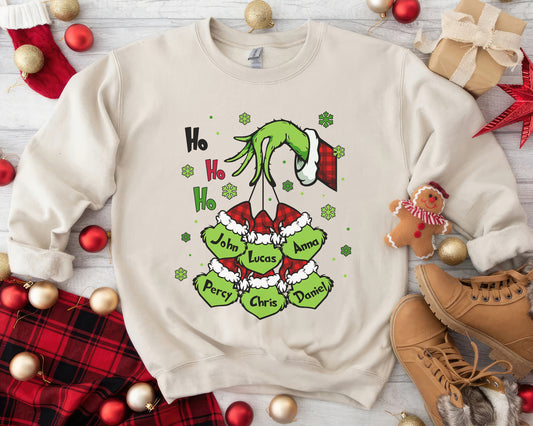 Little Grinch Personalized Shirt, Cheeky Face Christmas Family Shirt, Merry Grinchmas Gift, Festive Mischief Family, Cute Sneaky Grinch - Beige