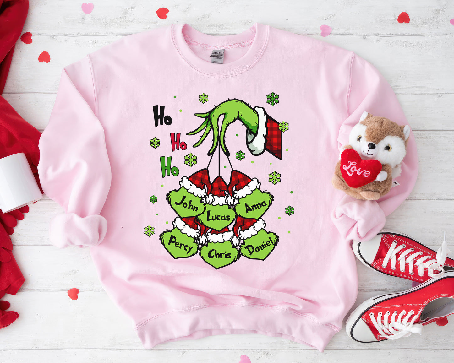 Little Grinch Personalized Shirt, Cheeky Face Christmas Family Shirt, Merry Grinchmas Gift, Festive Mischief Family, Cute Sneaky Grinch - Pink