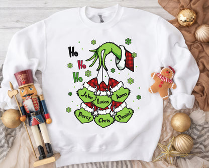 Little Grinch Personalized Shirt, Cheeky Face Christmas Family Shirt, Merry Grinchmas Gift, Festive Mischief Family, Cute Sneaky Grinch - White